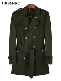 Coupe-vent mi-long pour hommes, trench-coat double imperméable vert militaire, double doublure en laine de style britannique, manteau pour jeunes 240122
