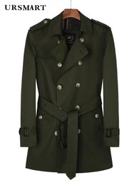 Coupe-vent mi-long pour hommes, vert militaire, double trench-coat imperméable, double style britannique, doublure en laine, manteau pour jeunes 240125