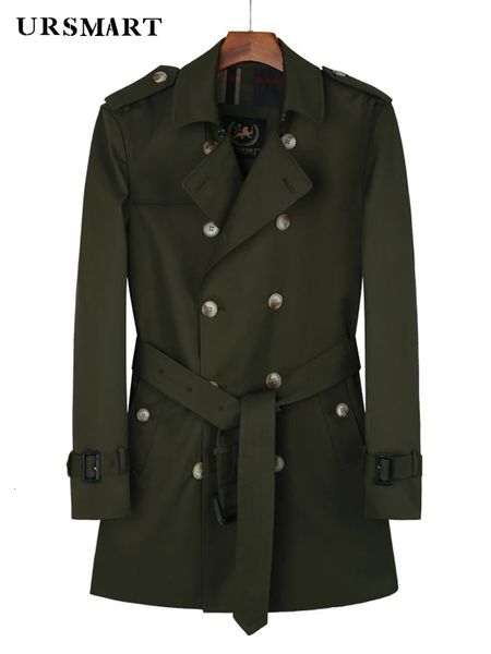 Coupe-vent mi-long pour hommes, trench-coat double imperméable vert militaire, double doublure en laine de style britannique, manteau pour jeunes 240104