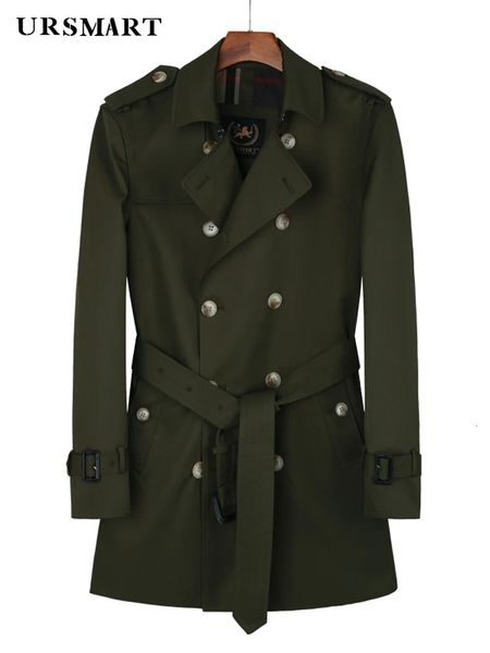 Coupe-vent mi-long pour hommes, trench-coat double imperméable vert militaire, double doublure en laine de style britannique, manteau pour jeunes 240108