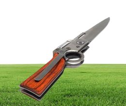 Cuchillo de pistola plegable AK47 de tamaño mediano con cuchillo de caza con forma de luz LED Mango de palo de madera Táctica táctica Camping Multi Survi9248156