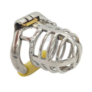 Dispositif de chasteté masculine en acier inoxydable de taille moyenne, Cage à pénis, anneau de verrouillage, ceinture, manches de jeu pour adultes, jouets sexuels 240102