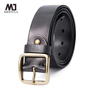 Medyla heren hoogwaardige echte lederen riem luxe designer riemen mannen kopergesp riem mannelijke jeans voor man cowboy md21403 240410