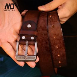 MEDYLA hommes ceinture en cuir véritable qualité supérieure en cuir décontracté aiguille boucle haute qualité ceinture en 100% peau de vache 240325