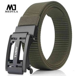 Medyla Mens Military Nylon Belt New Technology Automatic Metal Hard Metal Uactical Belt for Men 3mm Soft Real Sports Belt 210310 210F