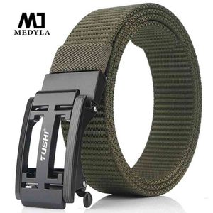 Medyla Mens Military Nylon Belt New Technology Automatic Metal Hard Metal Uactical Belt for Men 3 mm Soft Real Sports Belt 210310 281o