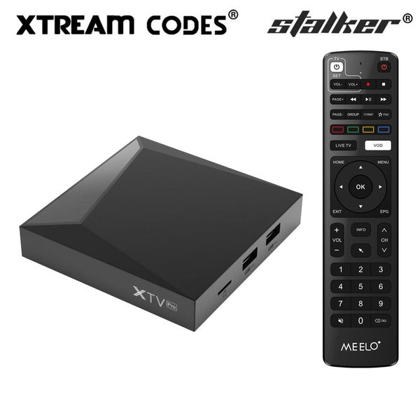 MEELO PLUS XTV Pro Stalker Android 9.0 Dispositivo de Tv inteligente 2GB 16GB Amlogic S905X3 5G Dual Wifi Códigos XTREAM Set Top Box 1000M LAN 4K HD Reproductor multimedia