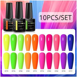 Rencontrez à travers le gel 10pcset vernis à ongles fluorescent fluorescent de printemps d'été semi-permanent trempé de vernis à ongles Vernis UV pour ongles 240423