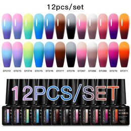 Reunirse a través de 12pcsset 7 ml de esmalte de uñas de gel térmico 3 colores Cambio de remojo de gel UV semi permanente para manicura kits de arte de uñas 240523