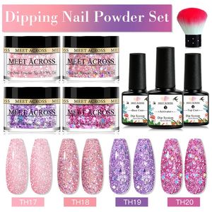 MEET ACROSS Dip Powder Nail Kit 5g Pastel Glitter Dompelpoeder Starterset voor doe-het-zelf Nagels Kunst Decoraties Manicure Natuurlijk droog 231227