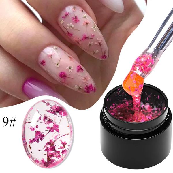 Rencontrez à travers le vernis à ongles de gel de fleur de fleur séchée bleu violet rose Summer de la peinture d'art naturel tremper sur les vernis LED UV 240425