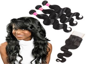 Meetu 8A Paquetes de tejido de cabello humano ondulado peruano de visón con cierre de encaje Brasileño entero para mujeres de todas las edades Negro natural 87029916