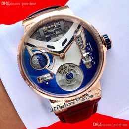 Mega Yacht 44 mm 6319-305 emaille 3D automatische tourbillon herenhorloge rosé goud blauwe witte wijzerplaat bruine lederen band 2021 horloges Puretime