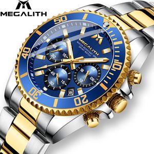 Megalith Luxury Mens Horloges Sport Chronograaf Waterdichte Analoge 24-uurs Datum Quartz Horloge Heren Volledige Stalen Polshorloges Klok CJ191217