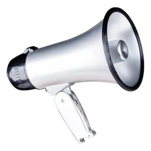 Megaphone 25 watt compacte megafoon spreker Pa Bullhorn met ingebouwde sirene, spraakrecorder, flesopener, zilver