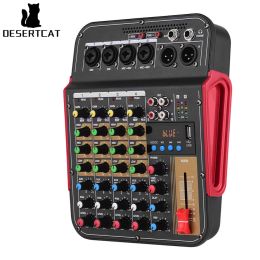 Mégaphone Desertcat Wireless 4Channel Mixer Audio Professional Sound Mélange de mixage Interface USB Interface intégrée 48V Phantom Power