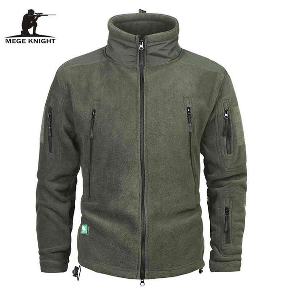 Mege Brand Ropa Abrigo Hombres Espesar Cálido Ejército Militar Chaqueta de lana Patchwork Multi Bolsillos Polartec Chaqueta y abrigos para hombres 210818