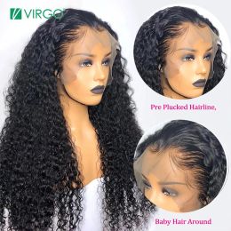 Megeen Curly Brésilien Lace Front Human Hair Wigs for Women Deep Wave 13x4 Lace Frontal Wig pré-cueillé Remy 150Density Raw Hair