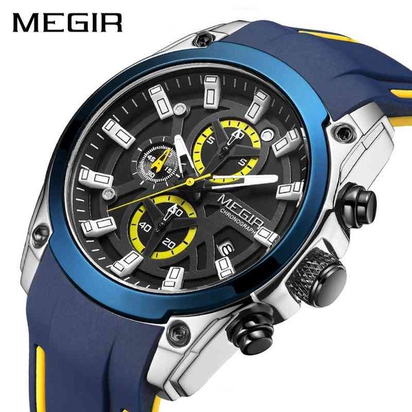 Megir Blue Sport Montres pour hommes Top Marque Luxe Chronographe Homme Montre Militaire Quartz Horloges Lumineux Relogio Masculino 210407