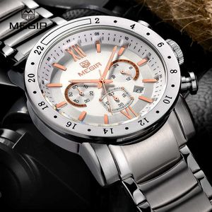 MEGIR montres à quartz de marque chaude pour hommes d'affaires blanc montre-bracelet de mode trois yeux étanche montre lumineuse pour homme X0625