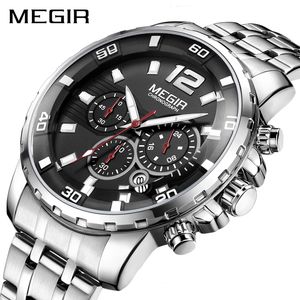 Megir Luxury Business Wrist Watch Men Brand en acier inoxydable Chronograph Quartz Mens montres horloge Hour Relogio Masculino