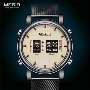 MEGIR montres de luxe hommes Sport militaire rouleau pointeur montre à Quartz homme mode acier inoxydable maille bracelet montre-bracelet 210804