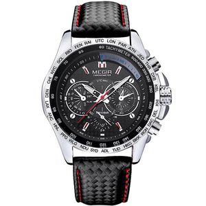 MEGIR hommes montres haut de gamme de luxe Quartz trois points montre-bracelet hommes mode décontracté lumineux étanche horloge Relogi249E