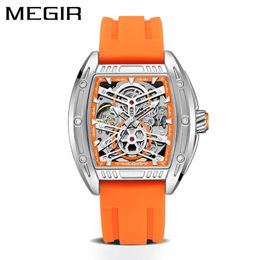 MEGIR reloj mecánico de barril de vino para hombre cinturón de silicona explosión transfronteriza luminoso impermeable al por mayor reloj mecánico hueco C7