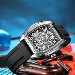 MEGIR montre mécanique tonneau de vin pour hommes ceinture en silicone explosion transfrontalière lumineuse étanche en gros montre mécanique creuse C1