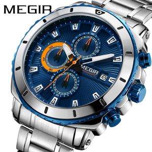 Megir Mens Watch Business Sports Multi-fonction Steel Band Watch Quartz Watch