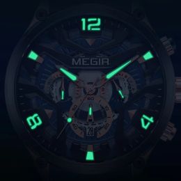 Megir Military Sport Quartz Watch Men Men Navy Blue Silicone Belt Imperproof Male Maloust Wrist with Date Chronograph Luminous Hands