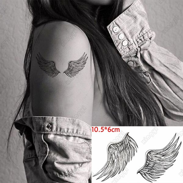 Mehndi Wing Feather Angel Lace Henna tatuajes temporales para mujeres Body Arm Tato Stickers Fake Girls Tatoo Kids Men 10.5 * 6 Cm
