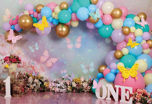 Fondo de fotografía mehofond bohemian rosa globos para niñas de niñas biegas de cumpleaños pastel de cumpleaños decoración de retratos de retrato estudio