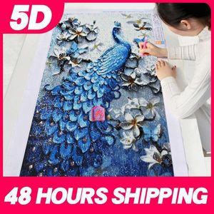 Meian 5D spécial en forme de diamant peinture Kit paon orchidée mosaïque Dotz broderie Art plein perceuse colle coulé toile décor à la maison Q0805