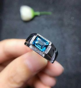 Meibapj real Natural London Blue Topaz Gemstone Men Ring Real 925 Sterling Silver Ring Fijne bruiloft sieraden CJ1912053432198