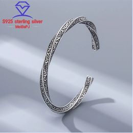 Meibapj Real S925 Pure Silver Twisted Pattern Mens and Womens Open Thai Bracelet Boutique Gift 240424 Boutique Boutique 240424