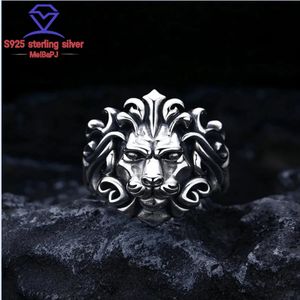 Meibapj Retro Personality Real S925 STERLING LIONS LIONS HEAD Fashion Open Ring pour Menwomen Fine Jewel M Y240412