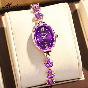 Meibin rechte meibin armband violet bloemblaadjes licht luxe sieraden waterdichte dameshorloge