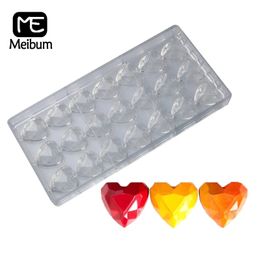 Meibum – moule à chocolat en Polycarbonate à 21 cavités, motif cœur et diamant, plateau de cuisson de confiserie, moule de décoration de bonbons, 240325