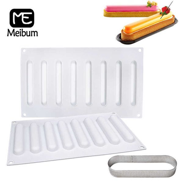 Meibum 8 Cavité Ovale Gâteau Moule En Silicone Tarte Anneau Combinaison Moule Pâtisserie Ustensiles De Cuisson Mousse Dessert Décoration Plateau Outils De Cuisson 210702