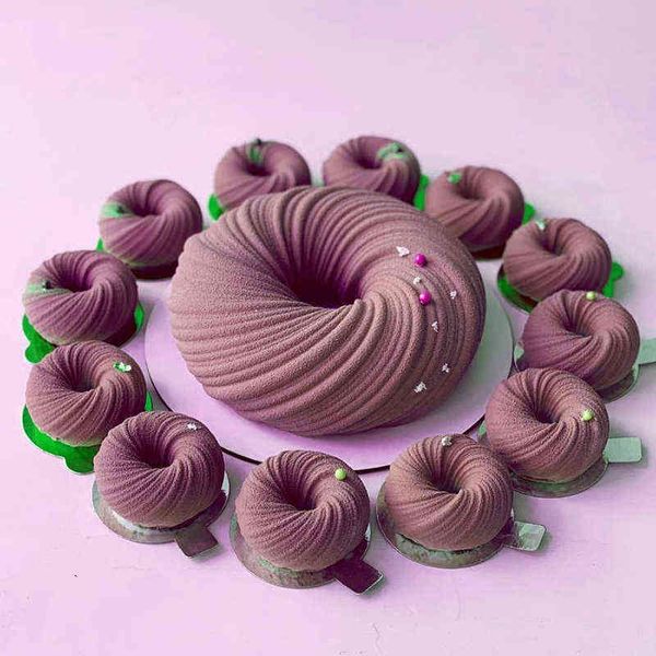 Meibum Espiral Donut Postre francés Molde de pastel de silicona Fiesta casera Mousse de chocolate Molde de pastelería Bandeja de decoración Herramientas para hornear 211110