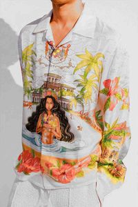 Meichao Casablanca ss21 printemps et été Royal Princess imprimé cool chemise hawaïenne en satin à manches longues