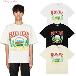 Meichao Rhude High Street Trendy merk Sunset Beach patroon bedrukt los katoen casual T-shirt met korte mouwen Veelzijdig