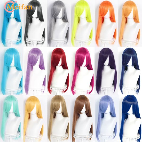 Meifan Couleur synthétique Long Cosplay Wigs 60cm Lolita Wig Green Rose Blonde Purple Straite Wig Halloween Party Partyle 240402