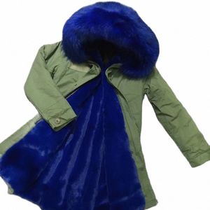 Meifng Lg Jas Vrouw Winter Nieuwste Donkerblauw Nepbont Gevoerde Parka Dames Kleding Met Mooie En Grote Kraag 88cc #