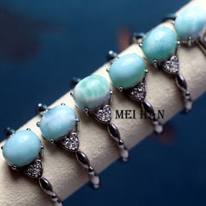 Meihan Natural A + Larimar ovales Perles Anneau ajusté Femmes pour le cadeau de fabrication de bijoux