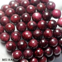 Meihan groothandel natuurlijke AAA ruby ​​gladde ronde steen losse kralen armband voor jewel DIY maken 231221