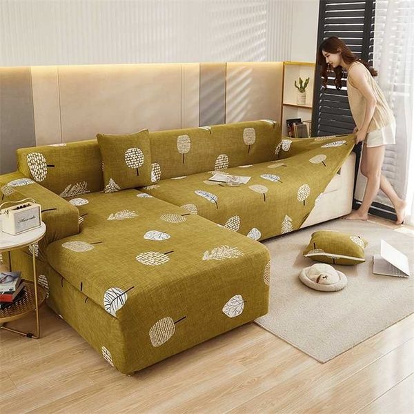 Meijuner Housse de canapé en forme de L Élastique Coloré Canapé Splicover Protecteur de meubles tout compris pour le salon 1PC 211207