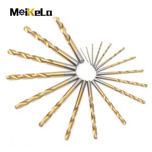 Meikela 1.0-10.0 mm Bites de forage à torsion en revêtement en titane Ensemble 13 / 19pcs Ensembles en acier à grande vitesse Foret pour les outils de forage en bois en métal