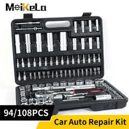 Meikela Kit de réparation automatique de voiture 94/108 pièces combinaison clé à douille universelle ensemble réparation automobile manuel combinaison outil Kit maison